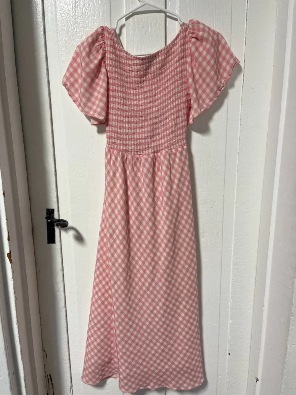 Lucy Paris Cutout Flutter Sleeve Pink & White Gingham Dress size small - Picture 4 of 10